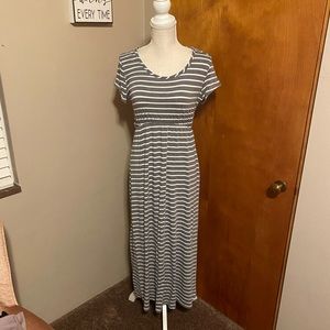 Gray & White Striped Stretch Maxi Dress